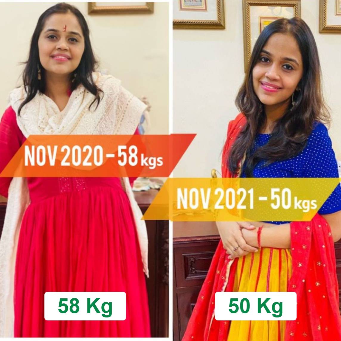 Transformation Journey: 58 kg to 50 kg