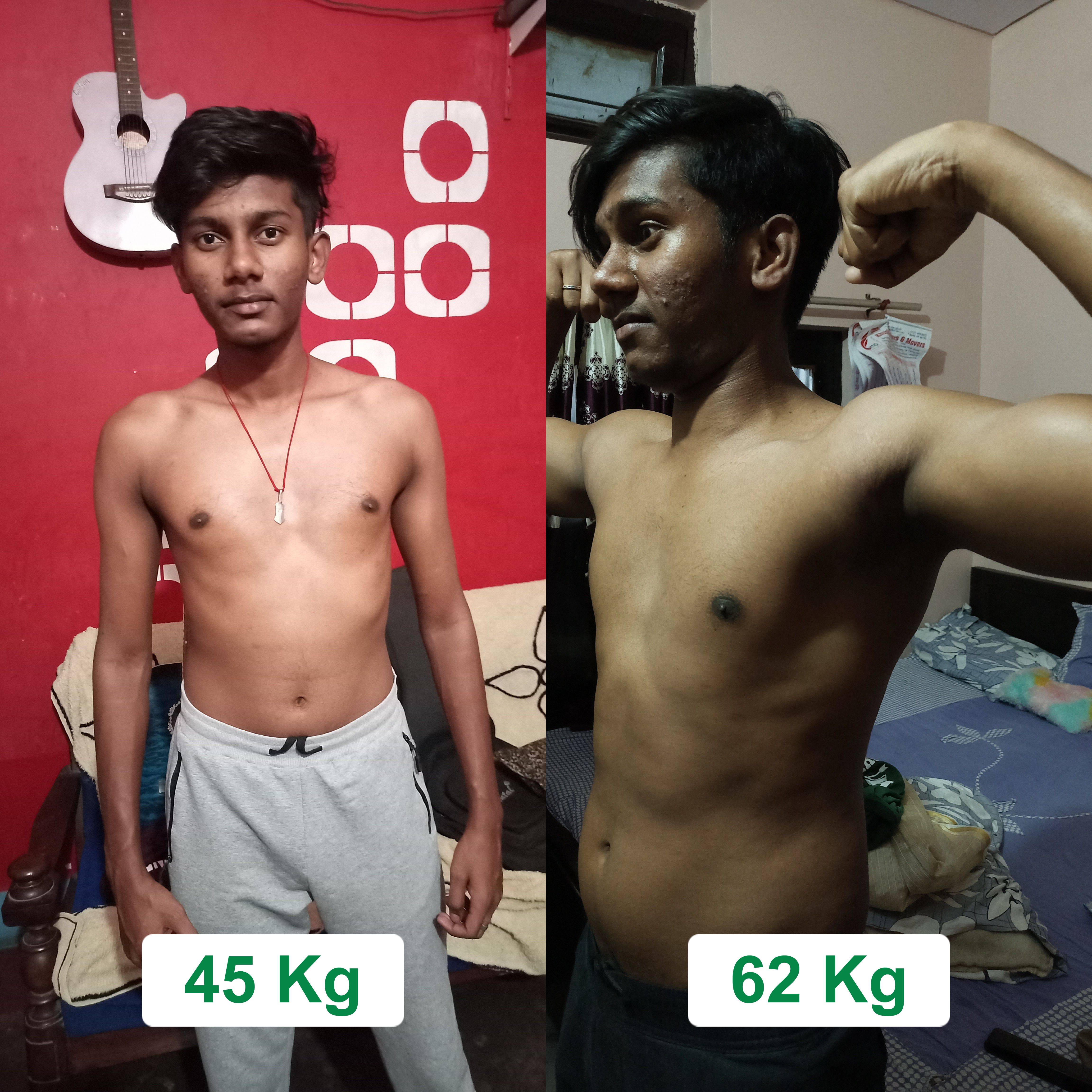 From a skinny 45 kg to a solid, muscular 62 kg
