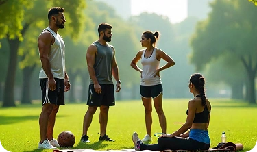 Fitness community celebrating achievements with reward system integration